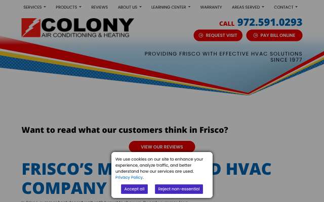 Colony Air Conditioning & Heating's page as the assistant saw it