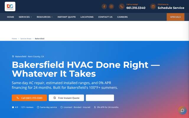 DC Air and Heating's page as the assistant saw it
