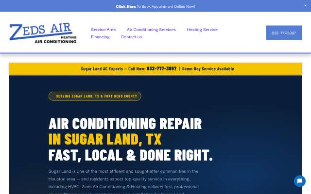 Zeds Air Conditioning & Heating's page as the assistant saw it