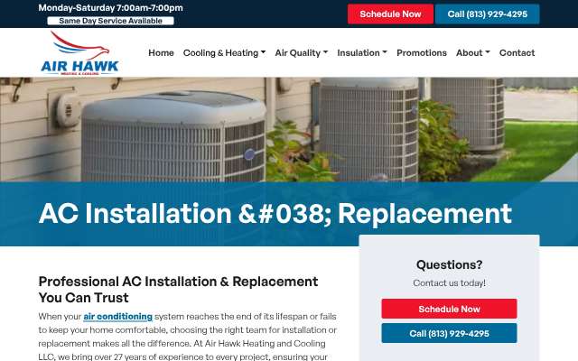 Air Hawk Heating and Cooling's page as the assistant saw it