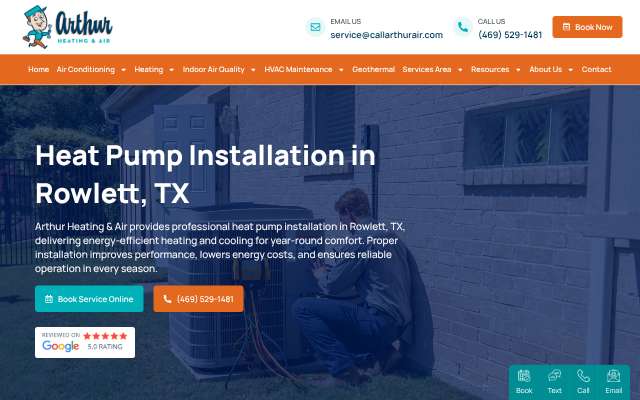 Arthur Heating & Air's page as the assistant saw it