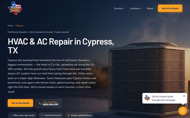 Texas Heatwave AC and Heating's page as the assistant saw it