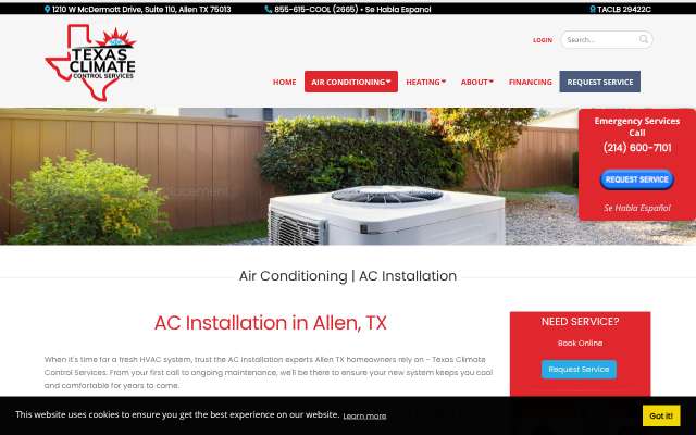 Texas Climate Control Services's page as the assistant saw it