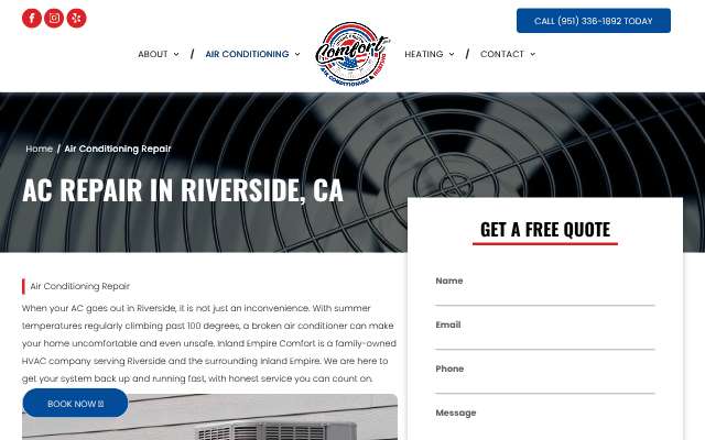 Inland Empire Comfort's page as the assistant saw it