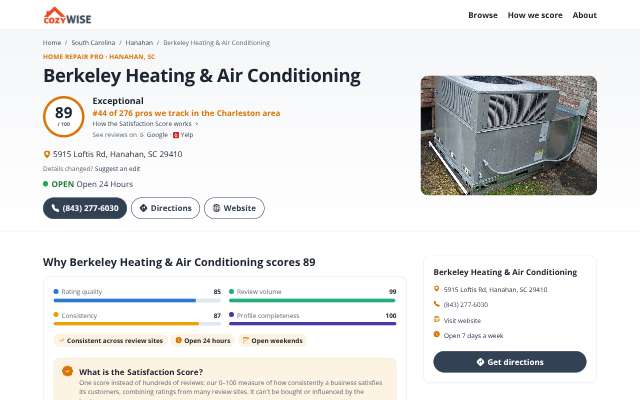 Berkeley Heating & Air Conditioning's page as the assistant saw it