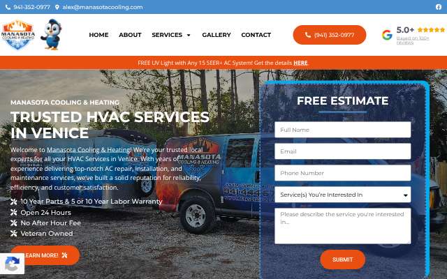 Manasota Cooling & Heating's page as the assistant saw it