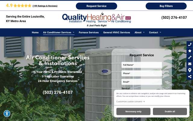 Quality Heating & Air's page as the assistant saw it