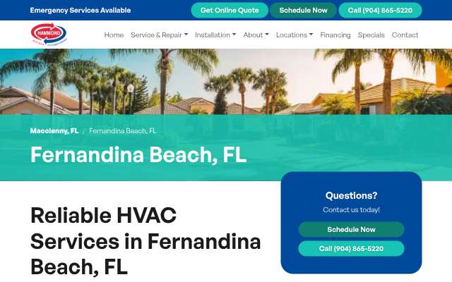 Hammond Heating & Air Conditioning's page as the assistant saw it