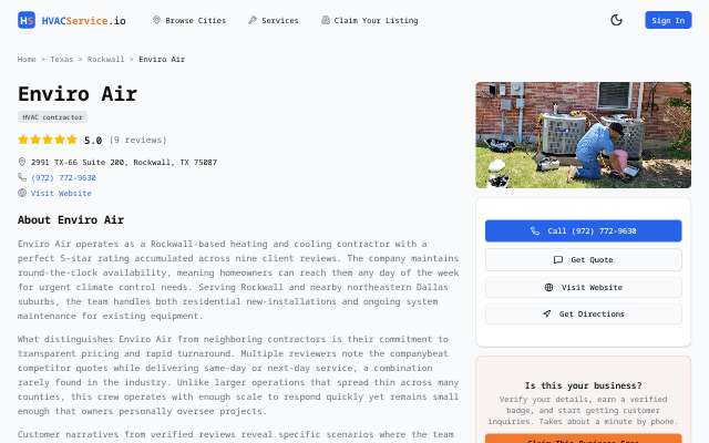 Enviro Air's page as the assistant saw it