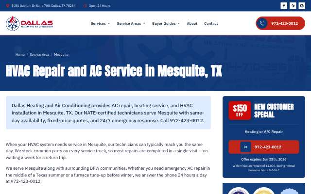 Dallas Heating and Air Conditioning's page as the assistant saw it