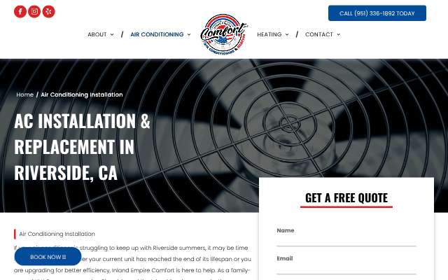 Inland Empire Comfort's page as the assistant saw it