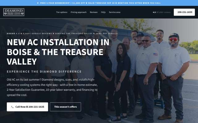 Diamond Heating, Cooling, Plumbing & Electric's page as the assistant saw it