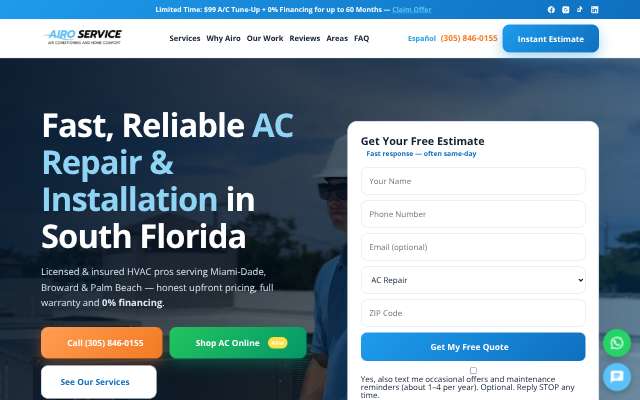 Airo Service's page as the assistant saw it