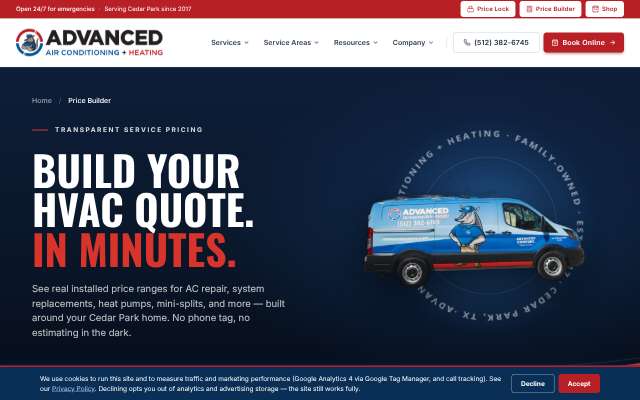 Advanced Air Conditioning + Heating's page as the assistant saw it