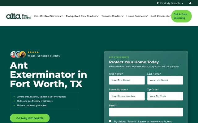 Alta Pest Control's page as the assistant saw it