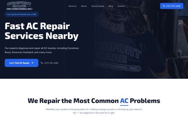 Comfort Care Air Conditioning's page as the assistant saw it
