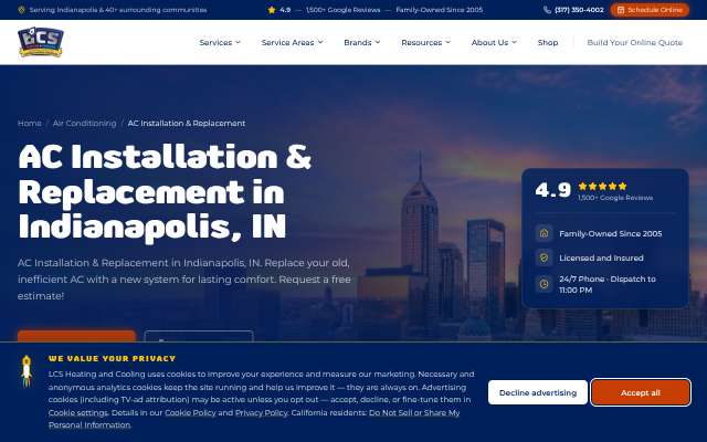 LCS Heating and Cooling's page as the assistant saw it