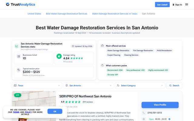 SERVPRO of Northwest San Antonio's page as the assistant saw it