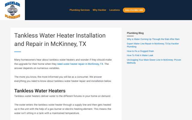 Hackler Plumbing's page as the assistant saw it