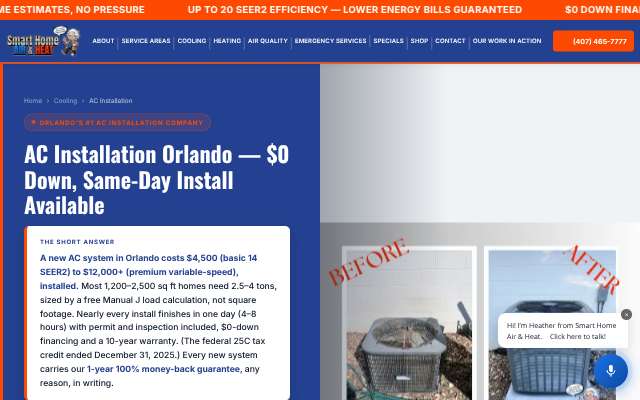 Smart Home Air & Heat's page as the assistant saw it