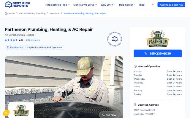 Parthenon Plumbing, Heating, & AC Repair (Nashville; serves Brentwood)'s page as the assistant saw it