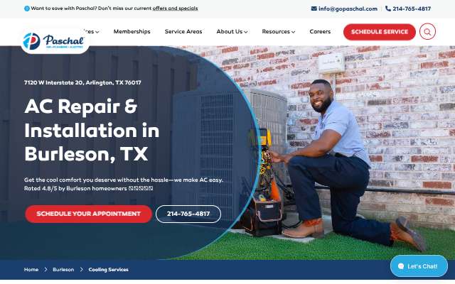 Paschal Air, Plumbing & Electric's page as the assistant saw it