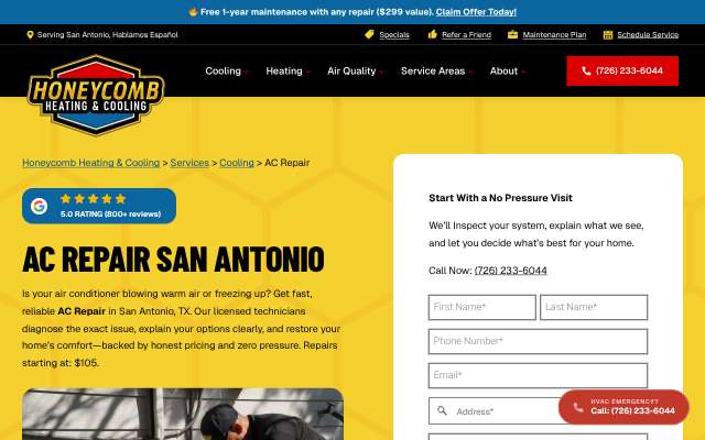 Honeycomb Air (Honeycomb Heating & Cooling)'s page as the assistant saw it