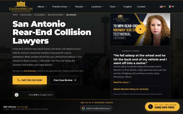 J. Alexander Law (Severin Injury Lawyers)'s page as the assistant saw it