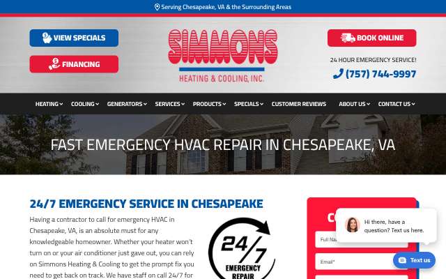Simmons Heating & Cooling's page as the assistant saw it