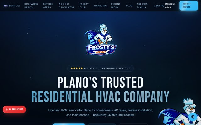 Frosty's HVAC's page as the assistant saw it