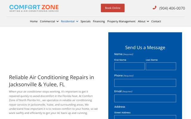 Comfort Zone of North Florida Inc.'s page as the assistant saw it