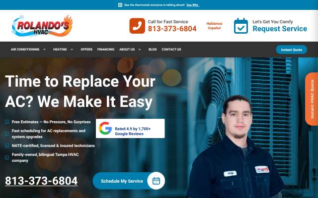 Rolando's HVAC's page as the assistant saw it
