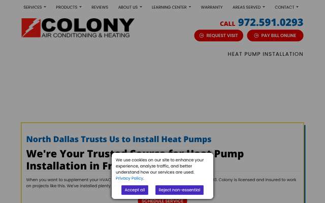 Colony Air Conditioning & Heating's page as the assistant saw it