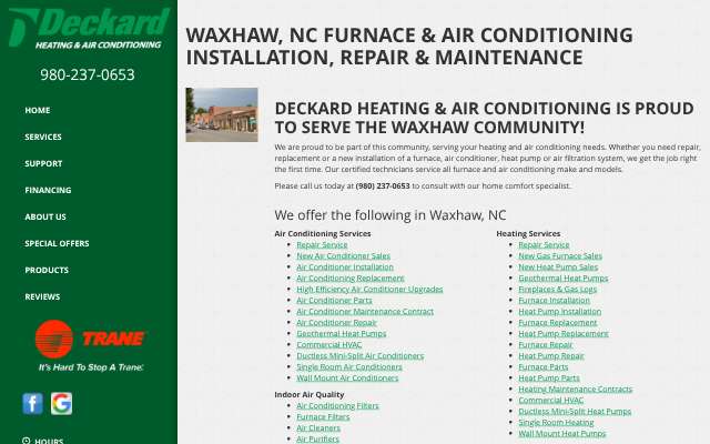 Deckard Heating & Air Conditioning's page as the assistant saw it