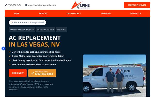 Alpine Air Conditioning & Heating's page as the assistant saw it