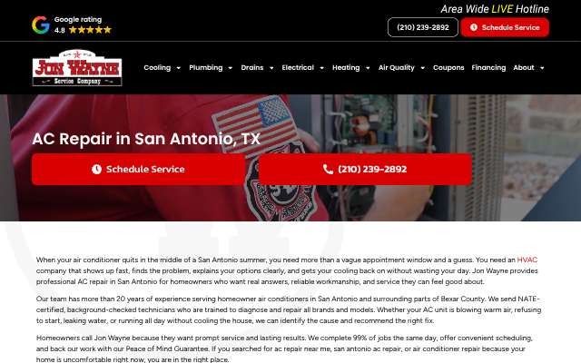 Jon Wayne Service Company's page as the assistant saw it