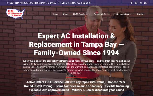 U.S. Air Conditioning & Heating's page as the assistant saw it