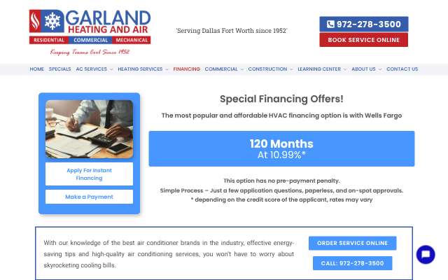 Garland Heating and Air's page as the assistant saw it