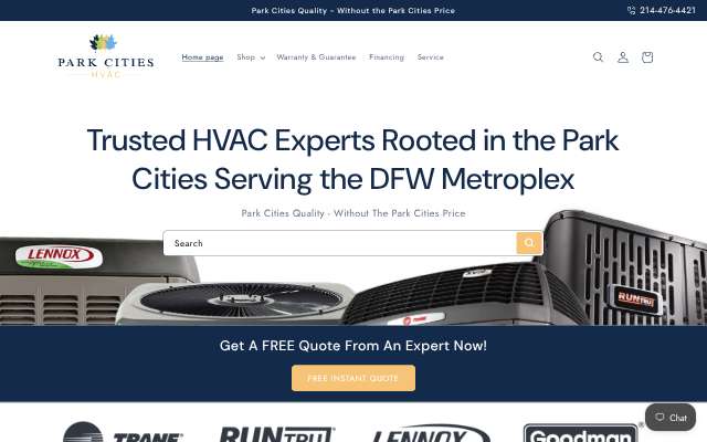 Park Cities HVAC's page as the assistant saw it