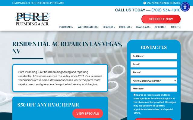 Pure Plumbing & Air's page as the assistant saw it