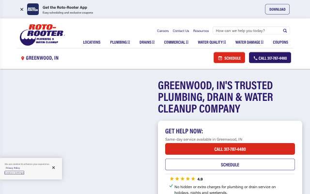 Roto-Rooter Plumbing & Water Cleanup's page as the assistant saw it