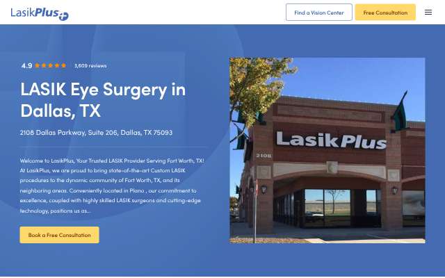LasikPlus (Fort Worth)'s page as the assistant saw it