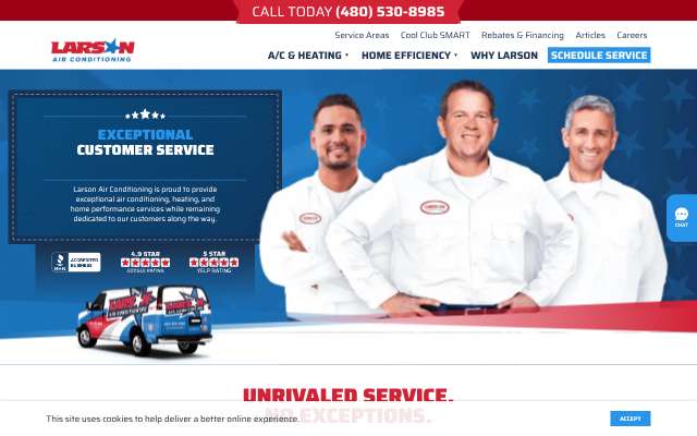 Larson Air Conditioning's page as the assistant saw it