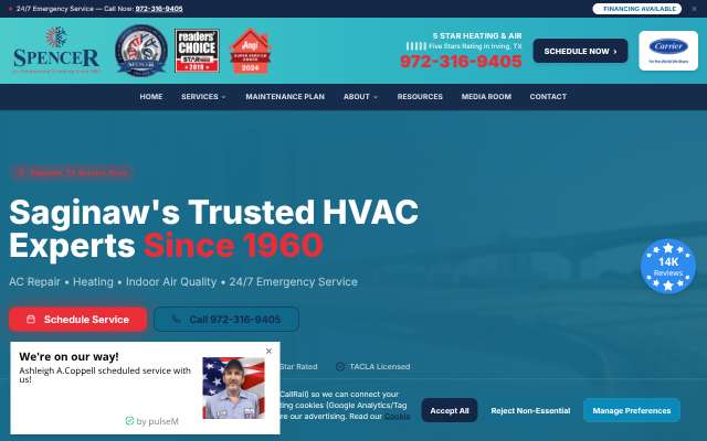 Spencer Air Conditioning & Heating's page as the assistant saw it