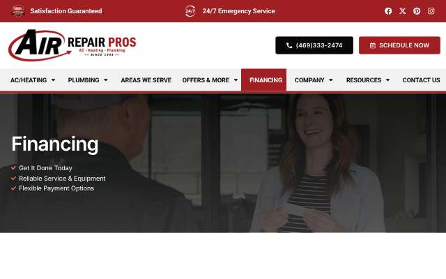 Air Repair Pros's page as the assistant saw it