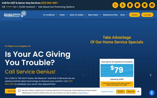 Service Genius's page as the assistant saw it
