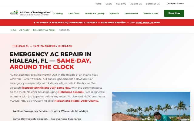 Air Duct Cleaning Miami's page as the assistant saw it