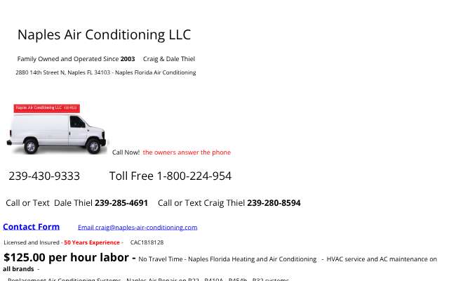Naples Air Conditioning LLC's page as the assistant saw it