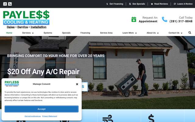 Payless Cooling & Heating's page as the assistant saw it