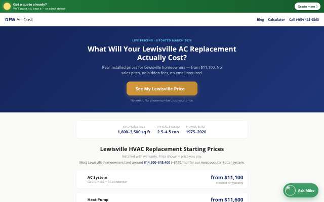 DFW Air Cost / Varsity Zone HVAC's page as the assistant saw it